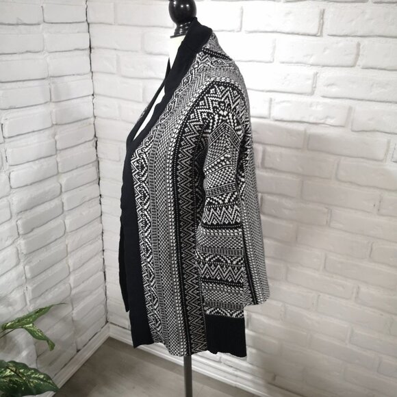 RW&CO Ladies Size Medium Black & White Straight Fit Open Cardigan - Picture 6 of 10